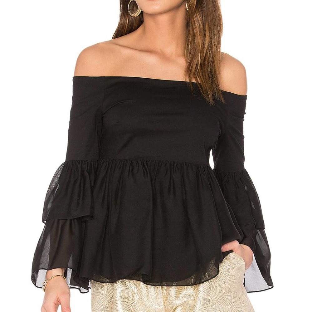 New Rachel Zoe Charlotte Off-the-shoulder Black Babydoll Top Size 4